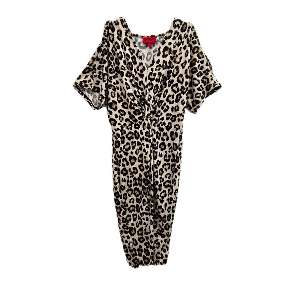 Jennifer Lopez Leopard Ruched Knotted Dress Large Animal Print Stretch